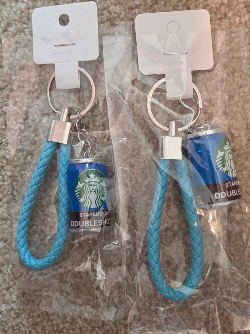2 Starbucks Inspired Blue Key Chains/Wrist-let Sets